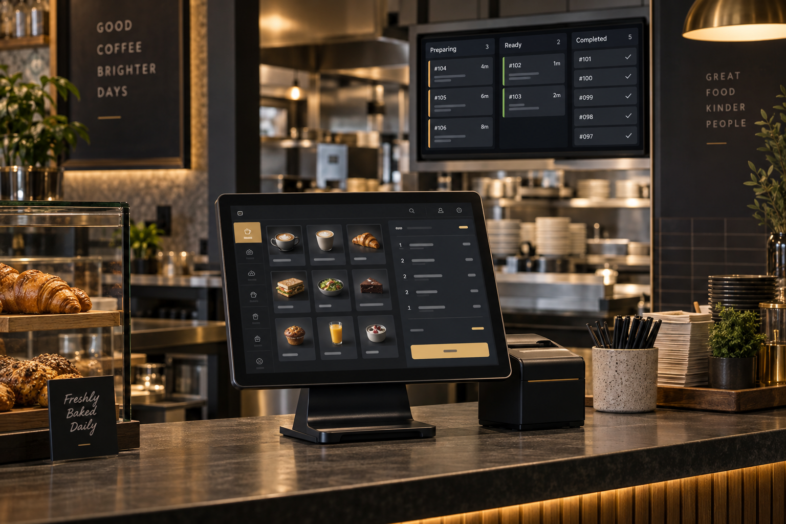 Illustrative POS and kitchen display system